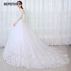 BEPEITHY Ball Gown Princess Wedding Dress Full Sleeves With Belt Vestido De Novia 2019 Lace Vintage Bridal Dresses Casamento