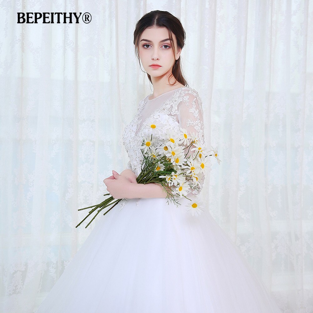 BEPEITHY Ball Gown Princess Wedding Dress Full Sleeves With Belt Vestido De Novia 2019 Lace Vintage Bridal Dresses Casamento