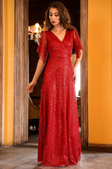 Sequined Red Evening Dress