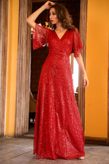 Sequined Red Evening Dress