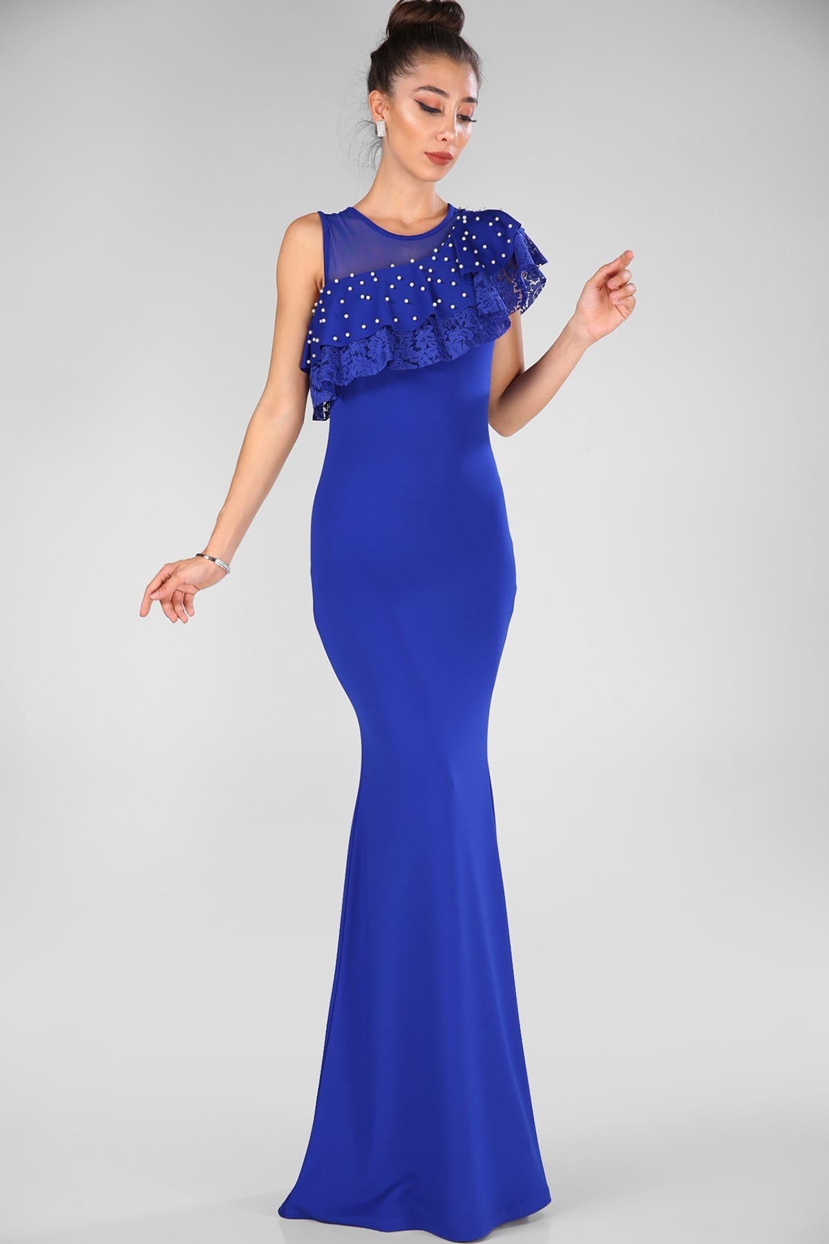 Pearled Saxe Evening Dress