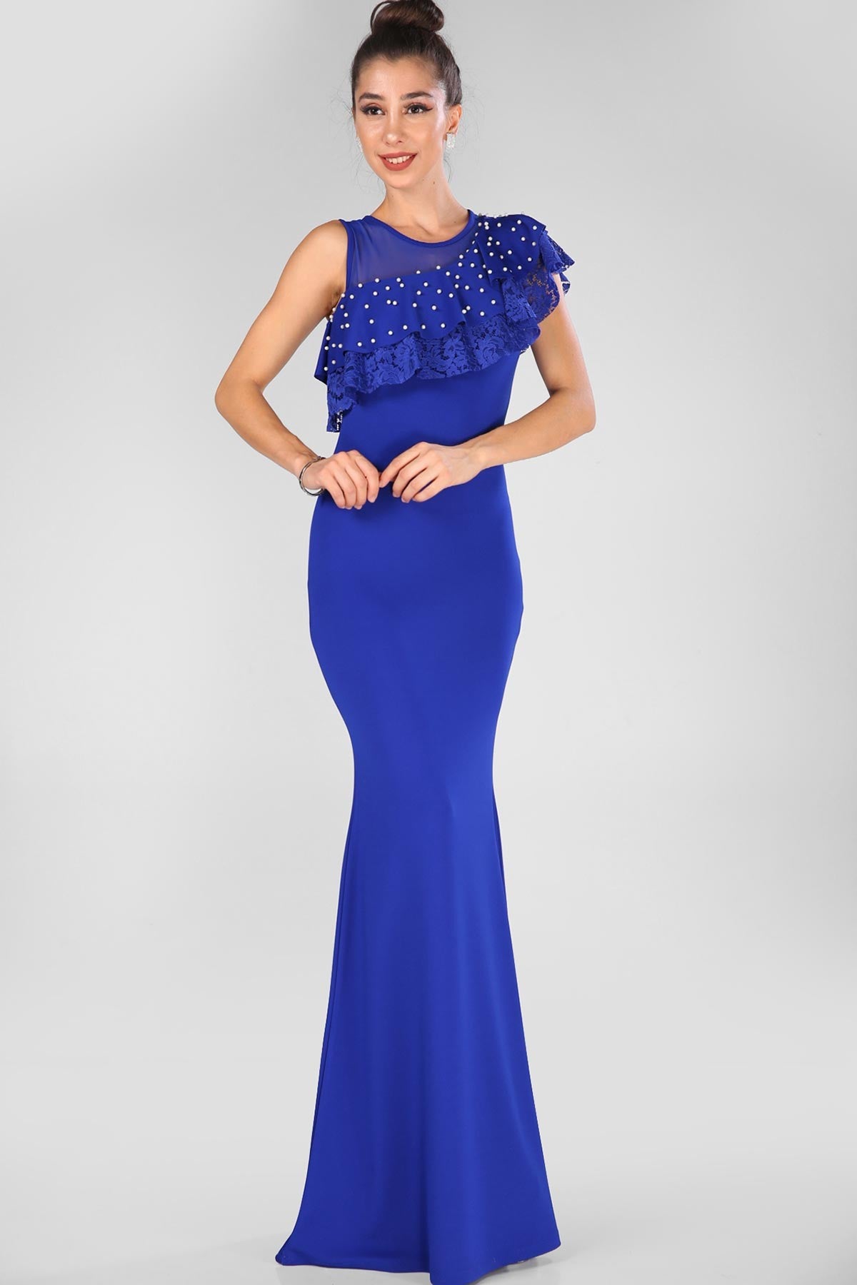 Pearled Saxe Evening Dress