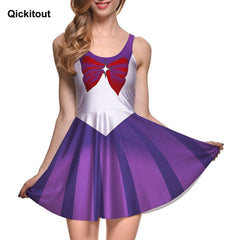 Qickitout Hot Sale Summer Cute Style Women's Dress Puple Bow Print Dress Sleeveless Dress Fitness Drop Shipping S-4XL