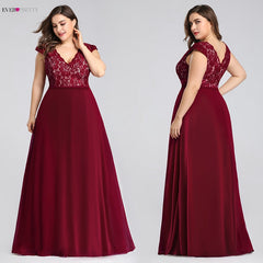 Plus Size Prom Dresses Long 2019 Ever Pretty EP07344 Elegant Burgundy A-line Sleeveless Lace Appliques V-neck Vestidos De Gala