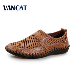 2019 Summer Breathable Mesh Shoes Mens Casual Shoes Genuine Leather Slip On Brand Fashion Summer Shoes Man Soft Comfortable
