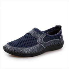 2019 Summer Breathable Mesh Shoes Mens Casual Shoes Genuine Leather Slip On Brand Fashion Summer Shoes Man Soft Comfortable