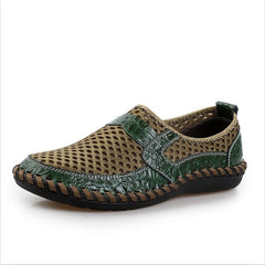 2019 Summer Breathable Mesh Shoes Mens Casual Shoes Genuine Leather Slip On Brand Fashion Summer Shoes Man Soft Comfortable
