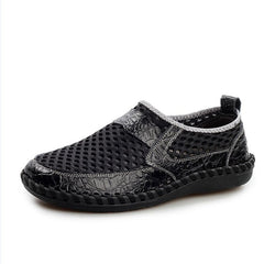 2019 Summer Breathable Mesh Shoes Mens Casual Shoes Genuine Leather Slip On Brand Fashion Summer Shoes Man Soft Comfortable