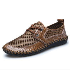 2019 Summer Breathable Mesh Shoes Mens Casual Shoes Genuine Leather Slip On Brand Fashion Summer Shoes Man Soft Comfortable