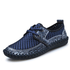 2019 Summer Breathable Mesh Shoes Mens Casual Shoes Genuine Leather Slip On Brand Fashion Summer Shoes Man Soft Comfortable