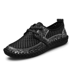 2019 Summer Breathable Mesh Shoes Mens Casual Shoes Genuine Leather Slip On Brand Fashion Summer Shoes Man Soft Comfortable