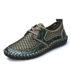 2019 Summer Breathable Mesh Shoes Mens Casual Shoes Genuine Leather Slip On Brand Fashion Summer Shoes Man Soft Comfortable