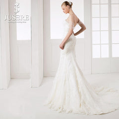 JUSERE Real Photos Off Shoulder Mermaid Wedding Dresses Full Appliques with Flowers vestido de noiva 2019 Elegant Bridal Gowns