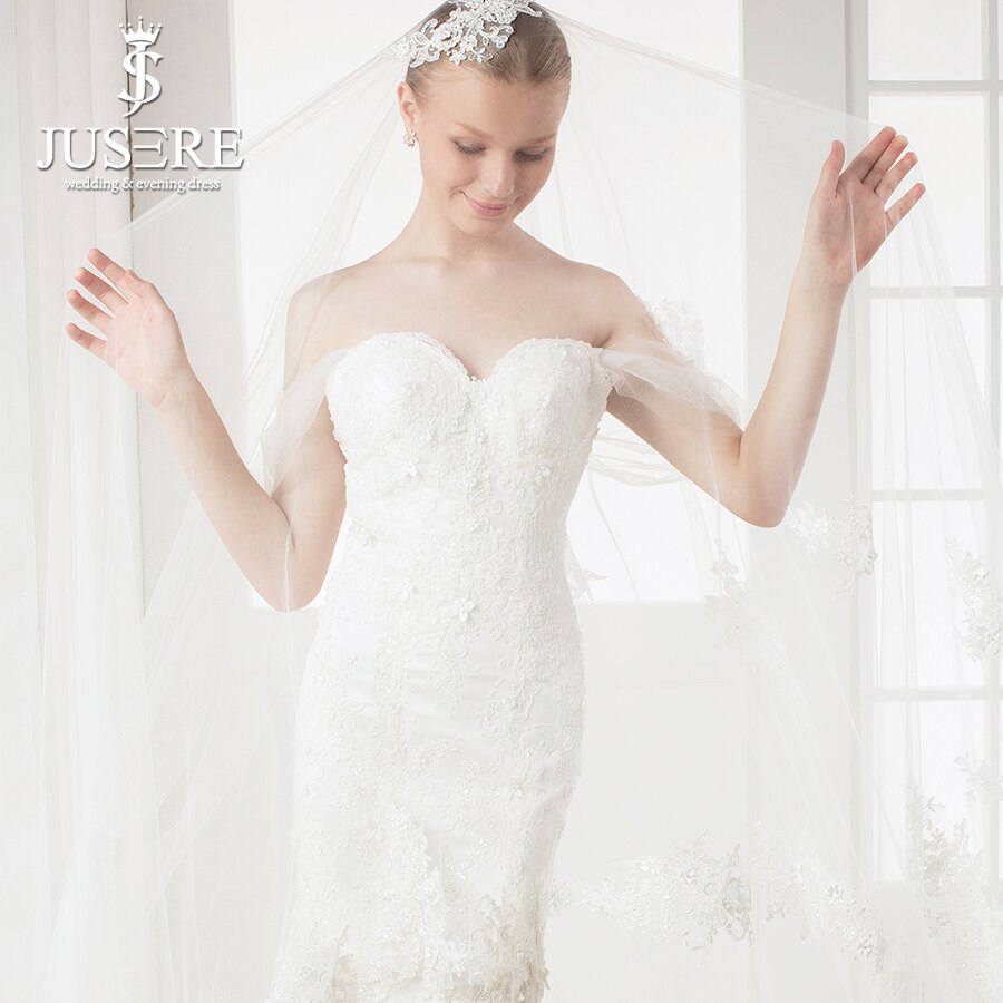 JUSERE Real Photos Off Shoulder Mermaid Wedding Dresses Full Appliques with Flowers vestido de noiva 2019 Elegant Bridal Gowns