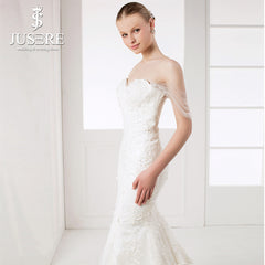 JUSERE Real Photos Off Shoulder Mermaid Wedding Dresses Full Appliques with Flowers vestido de noiva 2019 Elegant Bridal Gowns