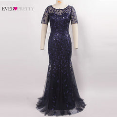 Plus Size Saudi Arabia Prom Dresses 2019 Ever Pretty EZ07707 Short Sleeve Lace Appliques Tulle Mermaid Long Dress Party Gowns