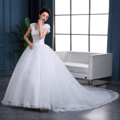 Cheap 2019 New Fashion Luxury High-end sleeved Wedding Dresses 2018 With lace Beads Fashion Bridal Gown Vestidos De Noiva