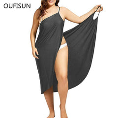 Women Beach Dress Sexy Sling Becah Wear Dress Sarong Bilini Cover Up Warp Pareo Dresses Towel Backless  Swimwear Femme Plus Size