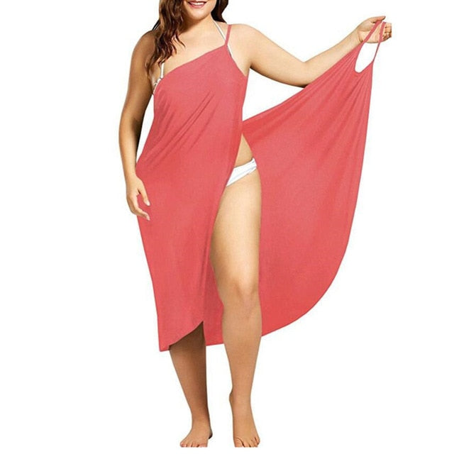 Women Beach Dress Sexy Sling Becah Wear Dress Sarong Bilini Cover Up Warp Pareo Dresses Towel Backless  Swimwear Femme Plus Size