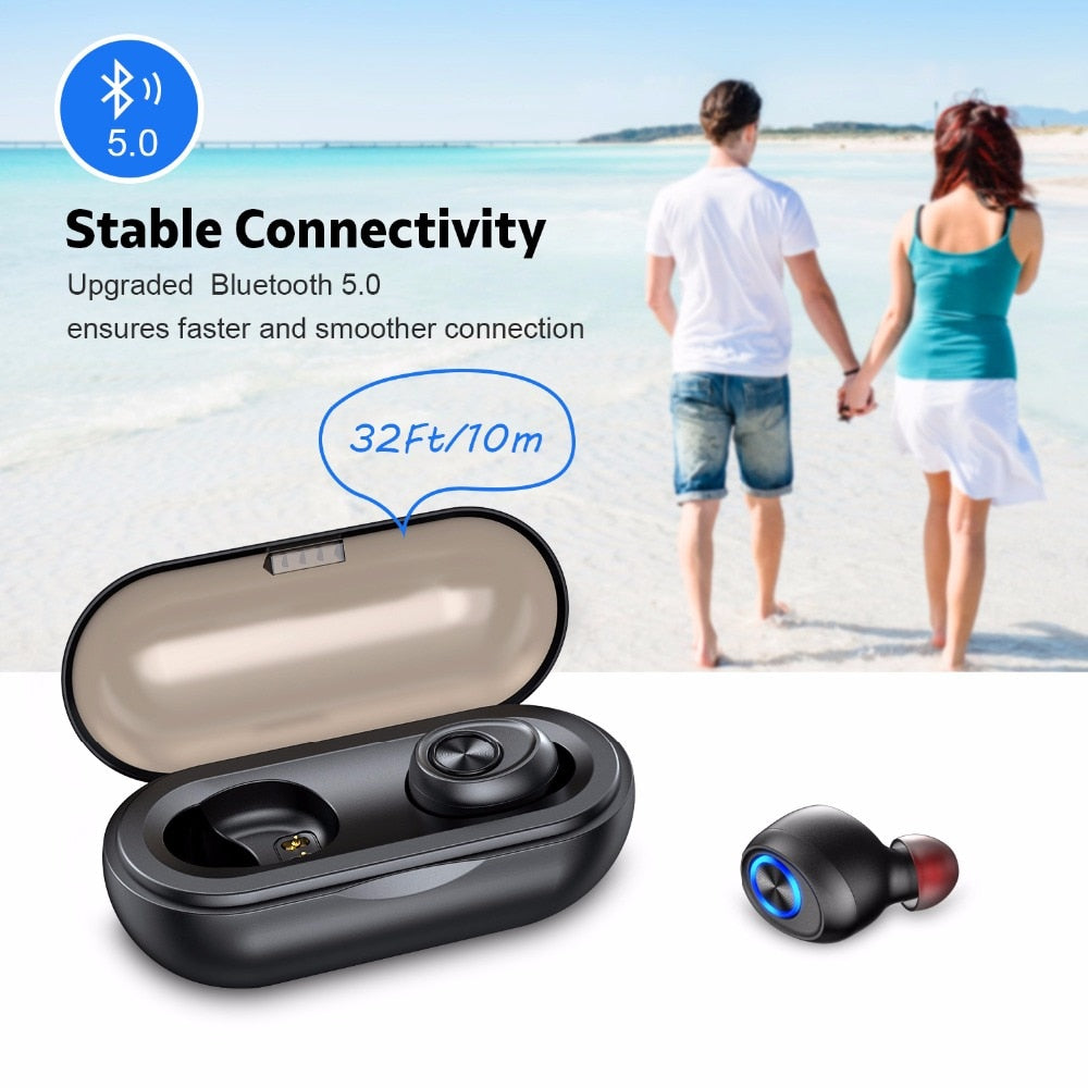 Wireless Earbuds V5.0 Bluetooth Earphone Headset Deep Bass Stereo Sound Sport Earphone