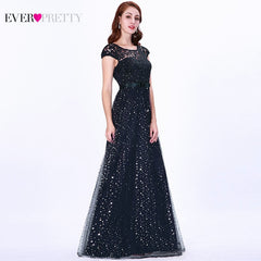 Prom Dresses Long 2019 Ever Pretty EZ07650 Women's Elegant Navy Blue Sleeveless Lace Appliques Embroidery Tulle Vestido Formatur