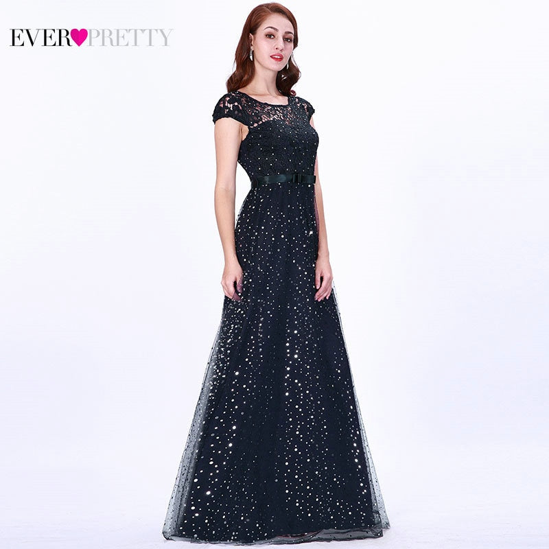 Prom Dresses Long 2019 Ever Pretty EZ07650 Women's Elegant Navy Blue Sleeveless Lace Appliques Embroidery Tulle Vestido Formatur