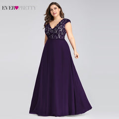 Plus Size Prom Dresses Long 2019 Ever Pretty EP07344 Elegant Burgundy A-line Sleeveless Lace Appliques V-neck Vestidos De Gala