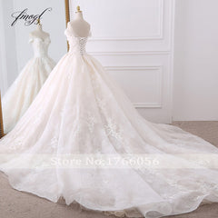 Fmogl Sexy Sweetheart Lace Ball Gown Wedding Dresses 2019 Applique Beaded Flowers Chapel Train Bride Gown Vestido De Noiva