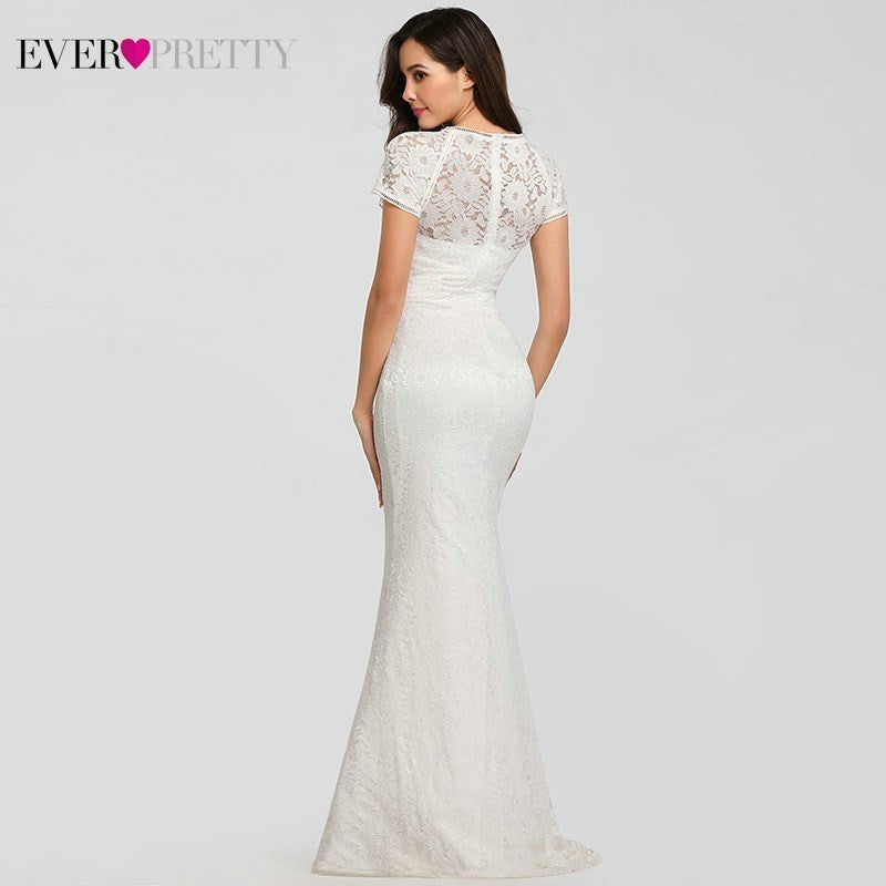 Lace Wedding Dresses Long Ever Pretty O-Neck Mermaid Appliques Cap Sleeve Sexy Formal Wedding Dresses EZ07802WH Robes De Mariee