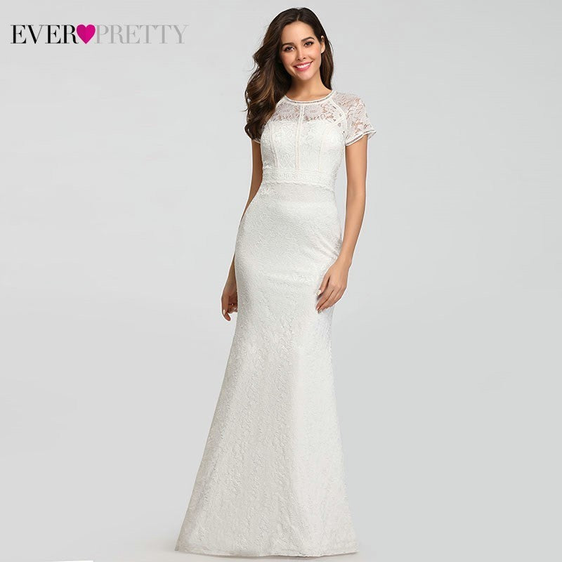 Lace Wedding Dresses Long Ever Pretty O-Neck Mermaid Appliques Cap Sleeve Sexy Formal Wedding Dresses EZ07802WH Robes De Mariee