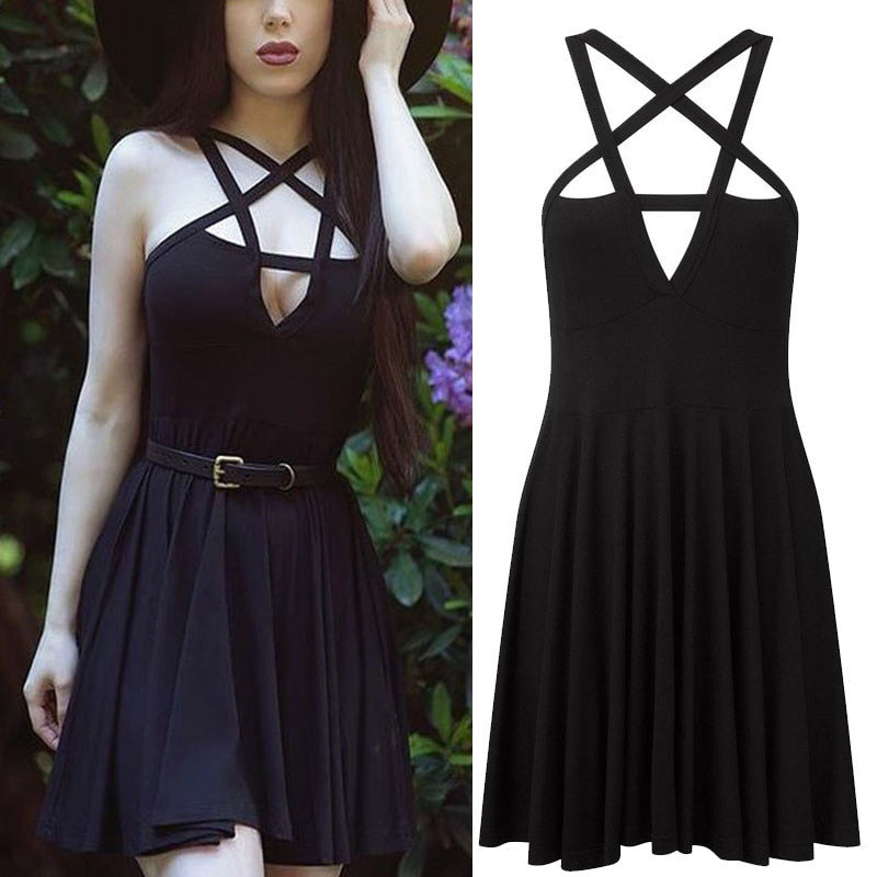 Hot Sale Fashion Women Sexy Five-pointed Star Wrapped Ladies Long Sling Dress Gothic Vintage Romantic Casual Dress