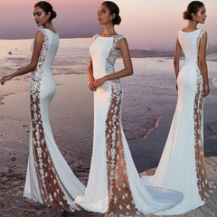 2019 New Hot Summer Fashion Latest Women's Prom Ball Gown Formal Evening Party Lace Mesh Patchwork Maxi Dress