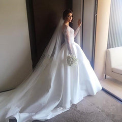 Sexy Illusion Appliques Lace Mermaid Wedding Dresses Long Sleeve Scoop Detachable Train Bride Dress Custom Vestido De Noive
