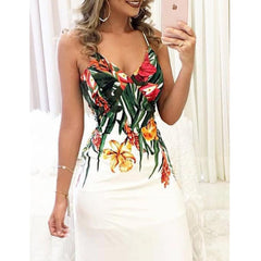 sexy Women Summer Floral Sleeveless Strap V neck Boho Dress Casual Long Maxi Evening Party Beach Dress Sundress