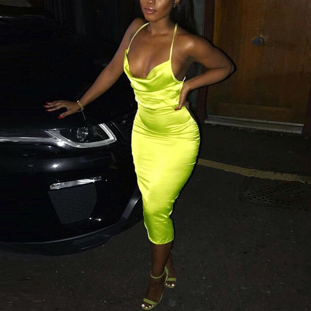 Sexy Women Sling Satin Silk Slip Strappy Backless Dress Sleeveless Party Midi Dress
