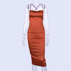 Sexy Women Sling Satin Silk Slip Strappy Backless Dress Sleeveless Party Midi Dress