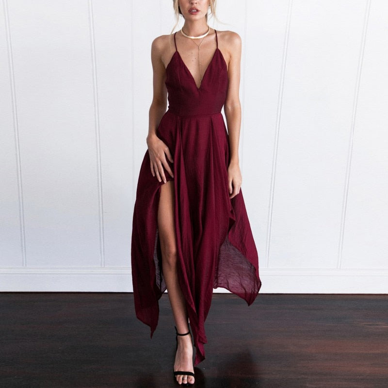 Liva Girl Sexy Summer Long Dress Women Maxi Dress Elegant Sleeveless Sling Vestido V Neck Evening Party Dress Boho Beach Dress