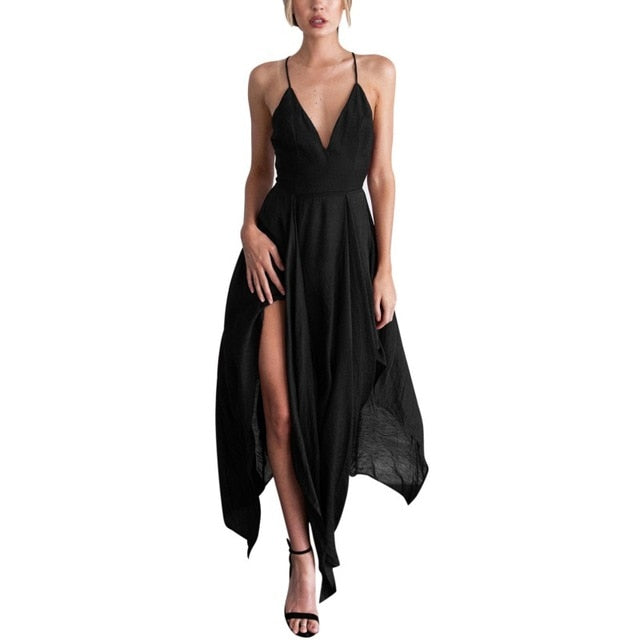 Liva Girl Sexy Summer Long Dress Women Maxi Dress Elegant Sleeveless Sling Vestido V Neck Evening Party Dress Boho Beach Dress